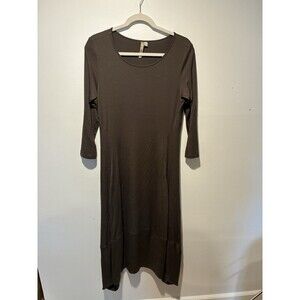 Comfy USA Dress Women M GreenishBrown Knit Soft Lagenlook Stretch Oversized Maxi